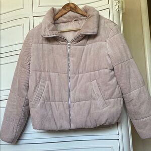 Women's Pink Corduroy Puffer Jacket